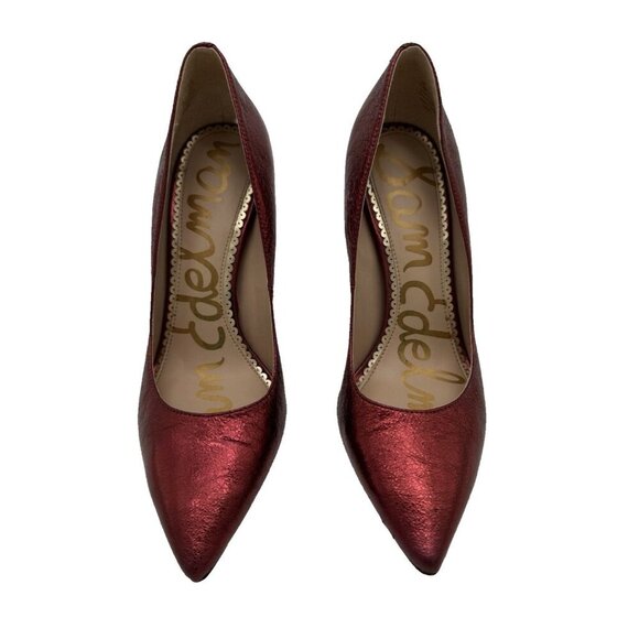 SAM EDELMAN "HAZEL" METALLIC RUBY RED LEATHER POINTED HEELS, Dorthy Size 7.5 - Picture 2 of 13